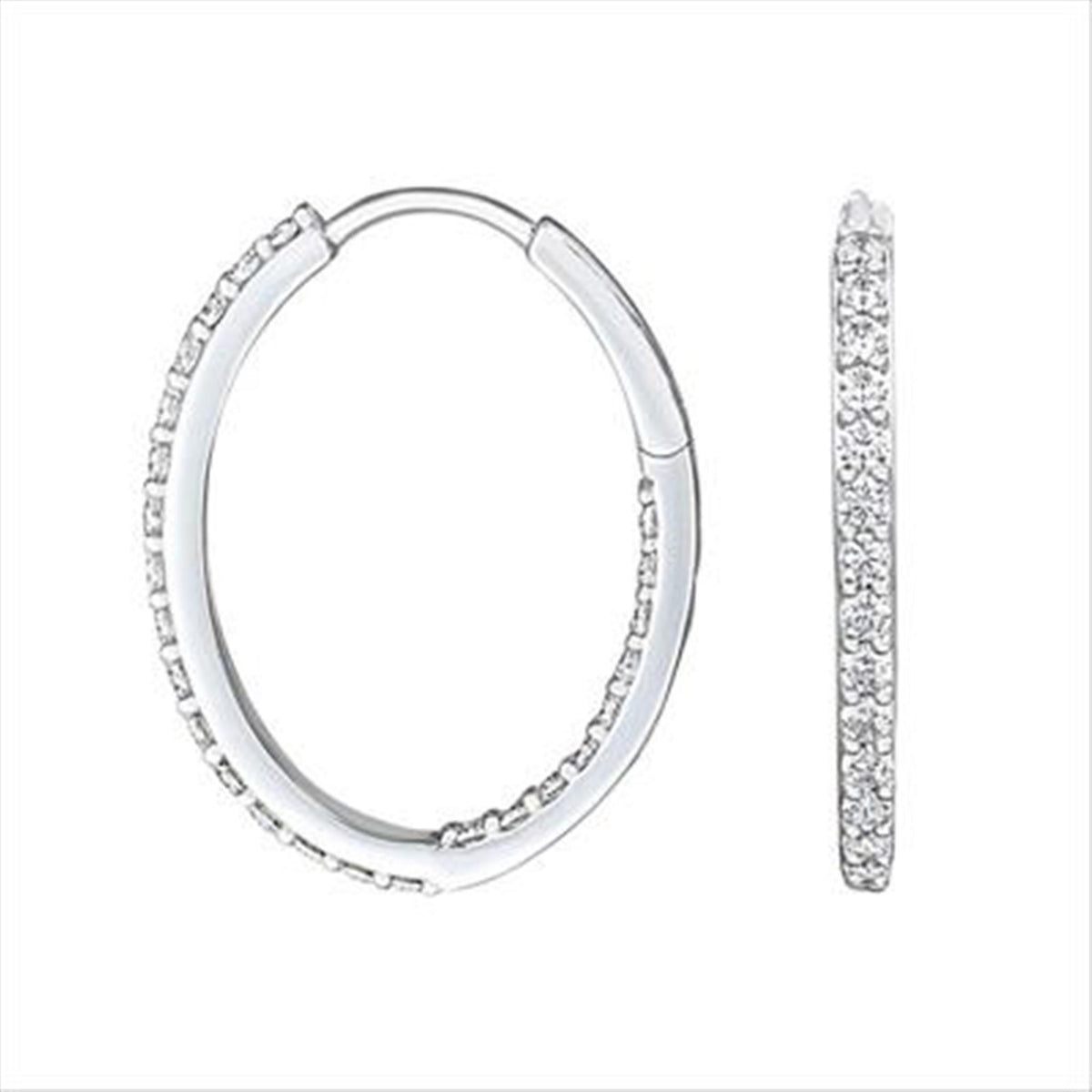 18Kt White Gold Lasker LUX Oval Hoop Earrings With 1.06cttw Natural Diamonds