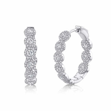 Shy Creation 14K White Gold Inside / Outside Oval 2.33ctw Halo Hoop Earrings