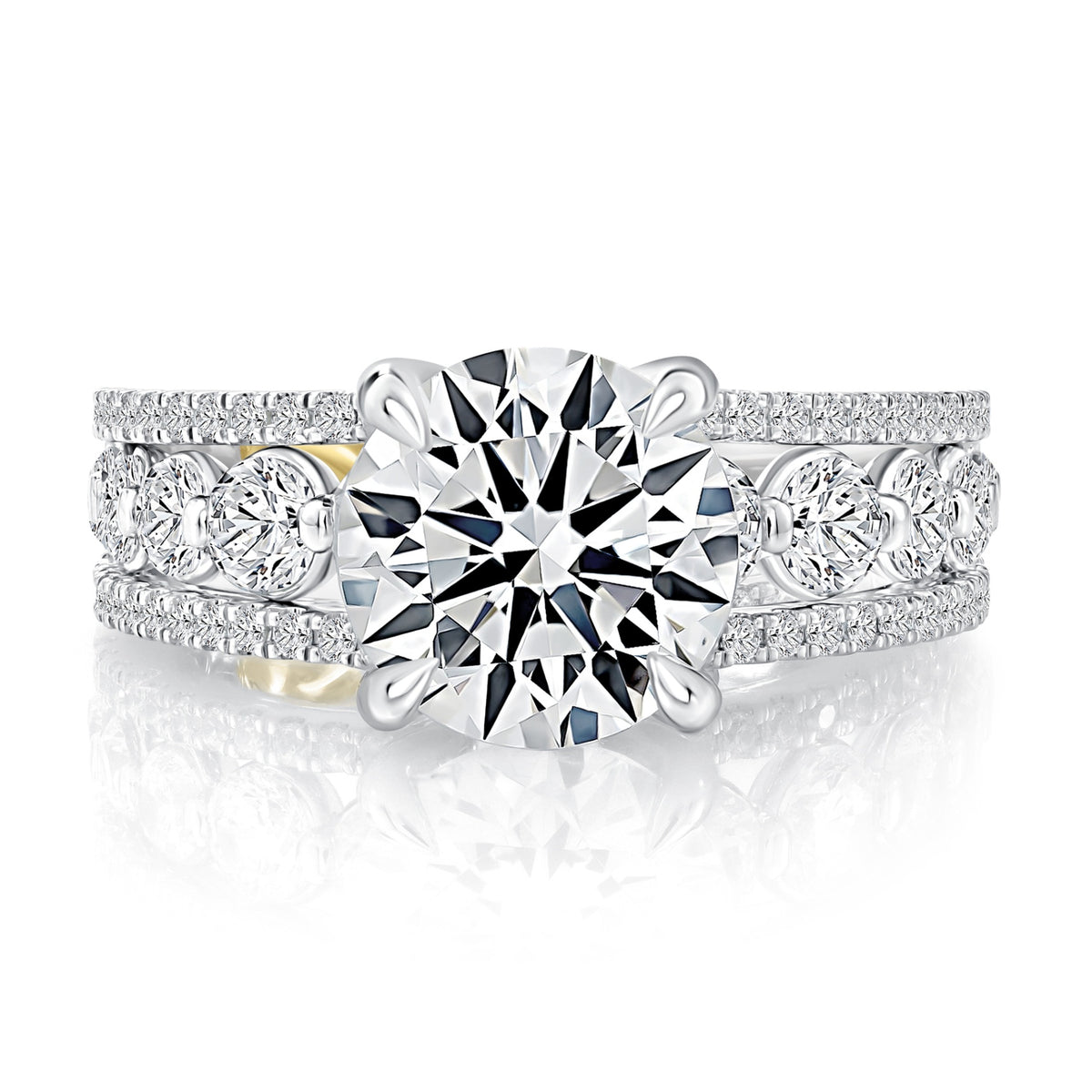 A. Jaffe Round Center Diamond Engagement Ring with Bezel and Prong Set Band.