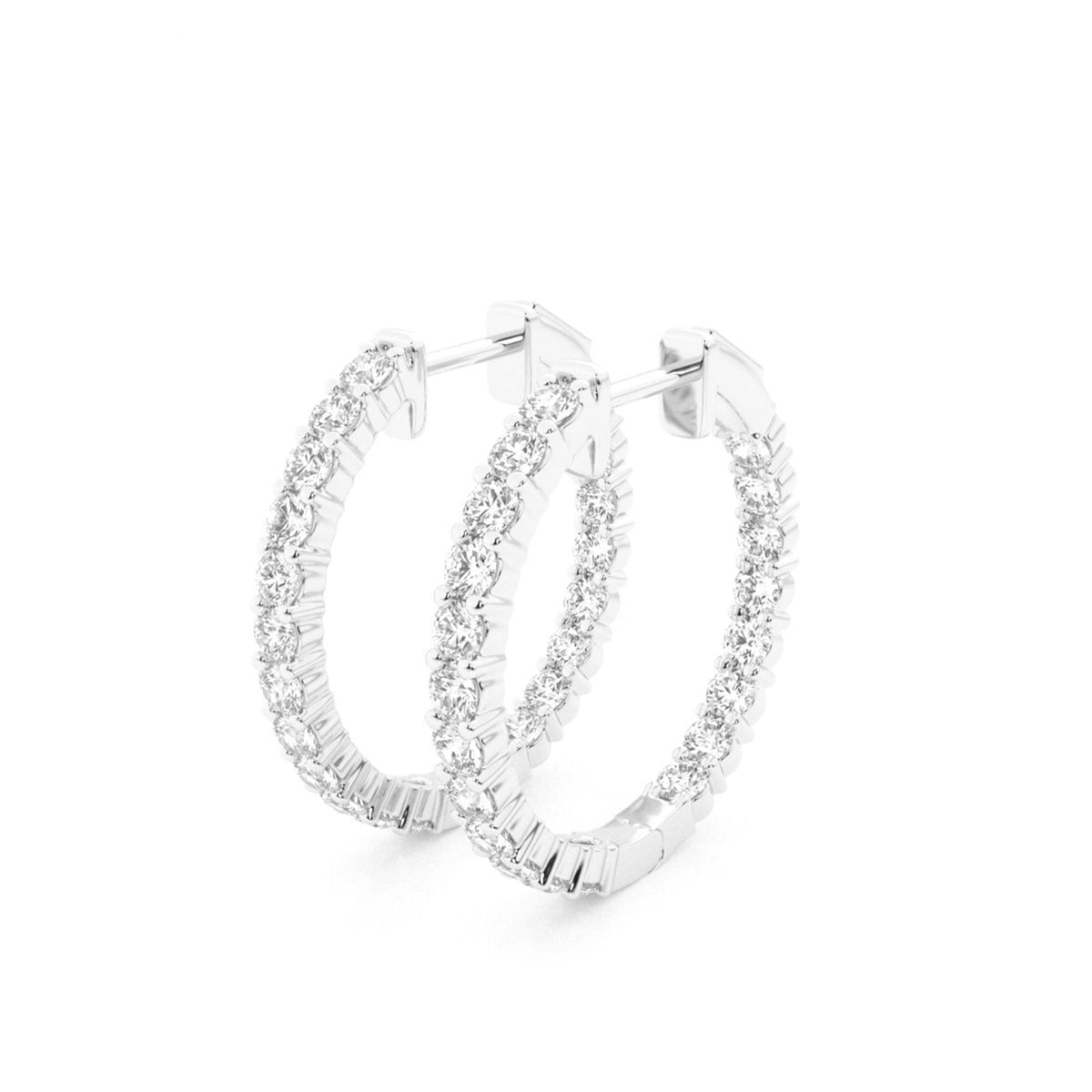 14Kt White Gold Round Hoop Earrings With 3.00cttw Lab-Grown Diamonds