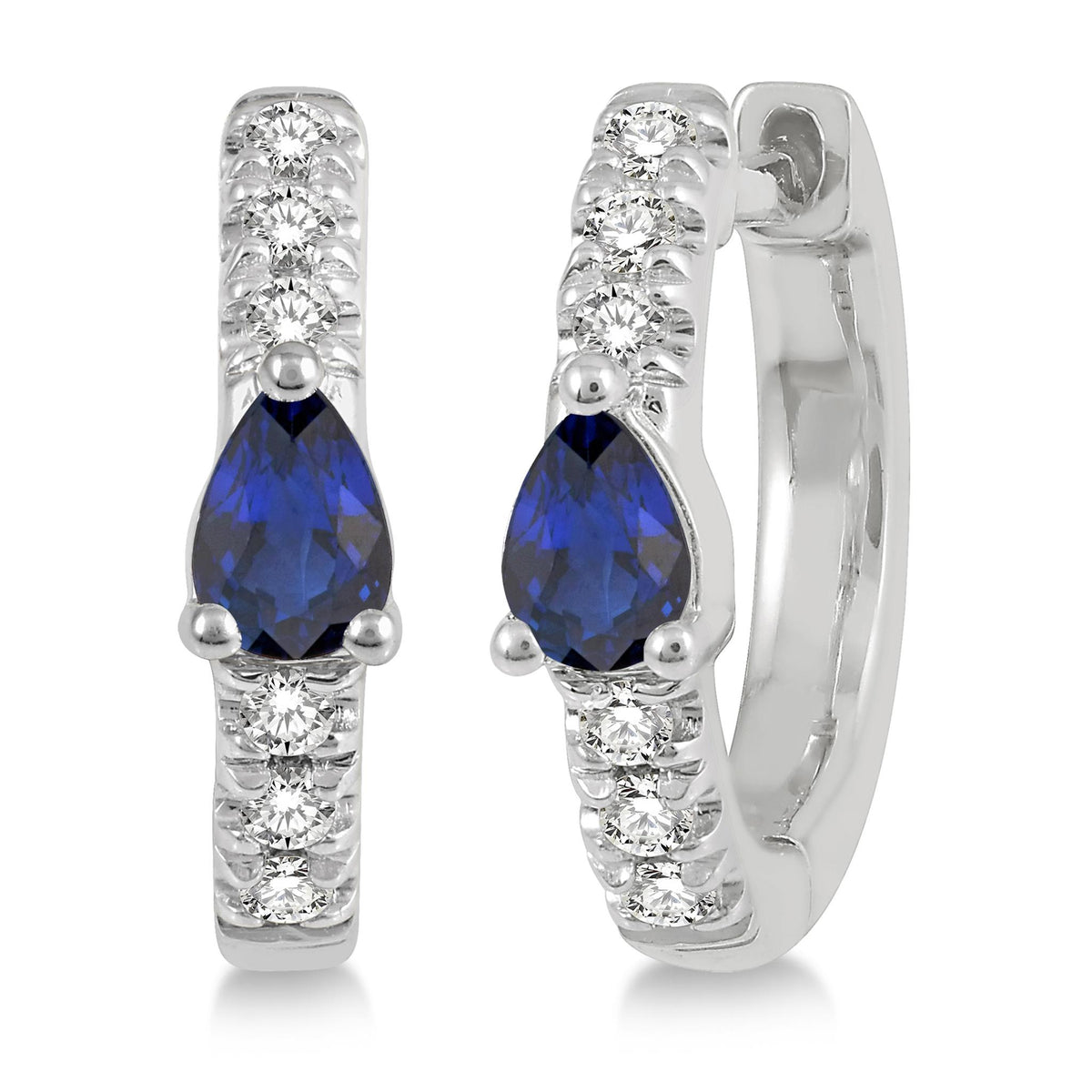 Lasker Petites-10Kt White Gold Round Hoop Earrings  With 0.10cttw Natural Diamonds and Sapphires