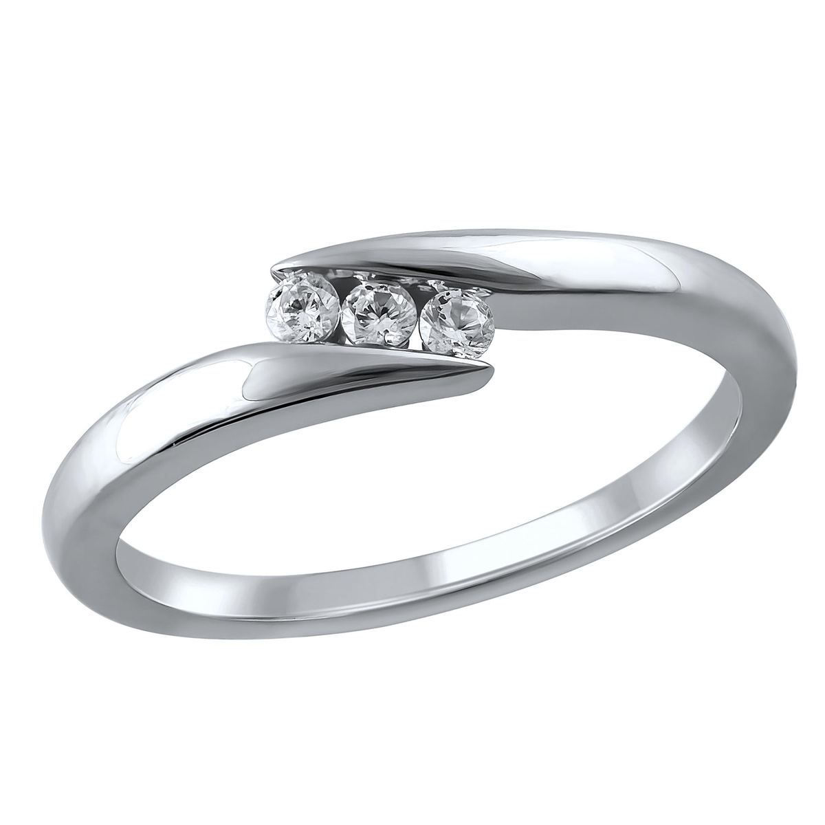 10Kt White  Gold Bypass Channel Ring With 3 Round Diamonds Totaling .10cttw (H/I1) Size 9.5