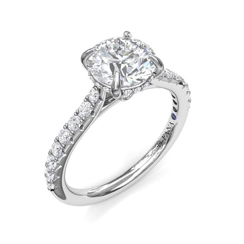 14Kt White Gold Classic Prong Engagement Ring Mounting With 0.47cttw Natural Diamonds