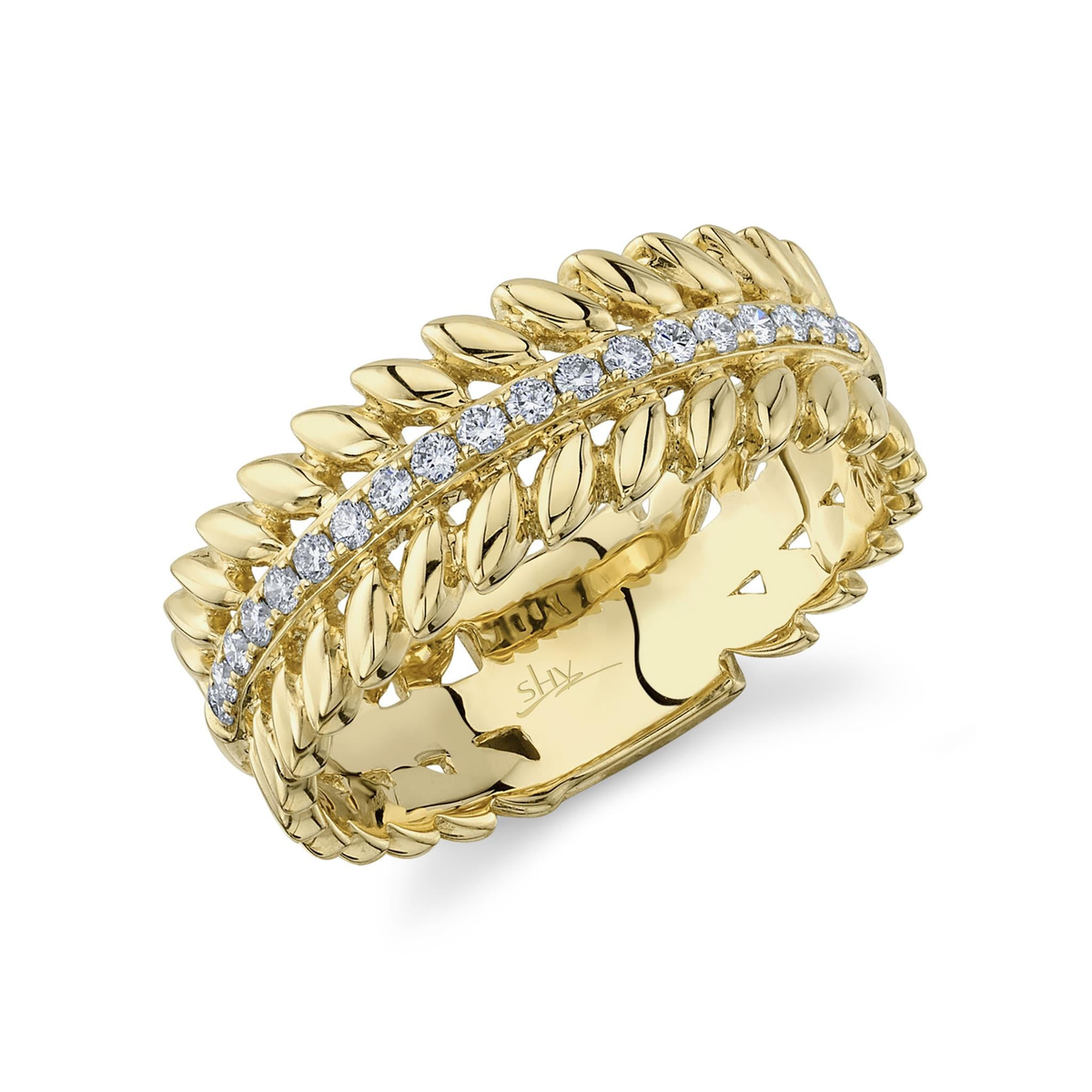 Shy Creation Gold Laurel Wreath Diamond Band