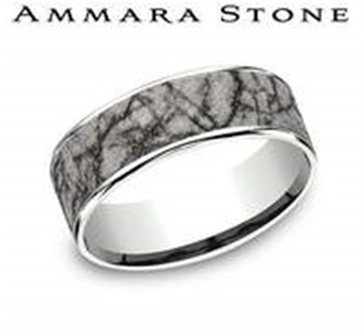 Ammara Stone 7.5mm Band with Marble Finish and 14Kt White Gold Edges