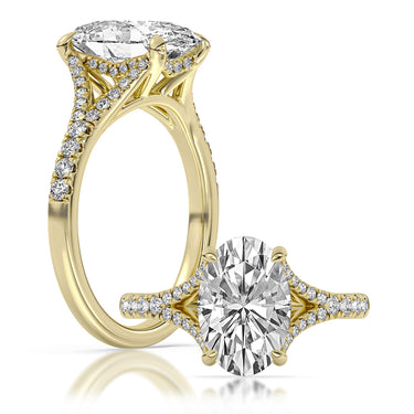 Centurion Collection 14Kt Yellow Gold Split-Shank Hidden Halo Engagement Ring with 3ct 100-Faceted Lab-Grown Oval Center Diamond and 0.31cttw Accent Diamonds