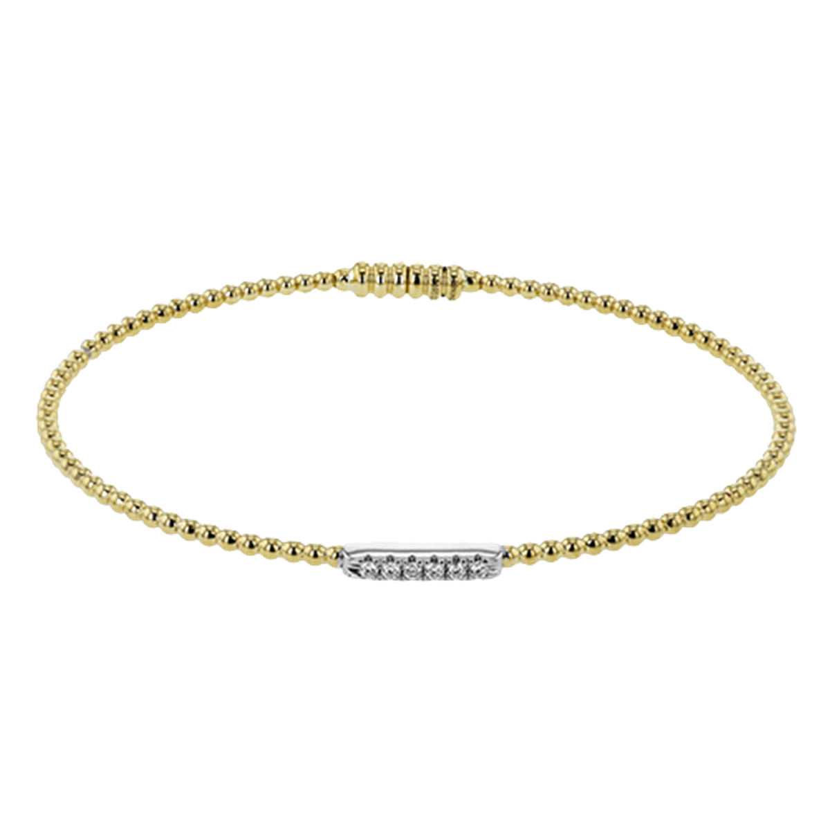 Simon G 18Kt Yellow and White Gold Flexible Beaded Bangle Bracelet with 6.08cttw Diamond Bar (Color G-H, Clarity VS2) Serial  785980