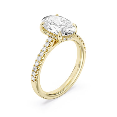 Centurion Collection 14Kt Yellow Gold Hidden Halo & Pave Cathedral Ring 1.5ct 100-Faceted Lab-Grown Oval Center Diamond Engagement Ring