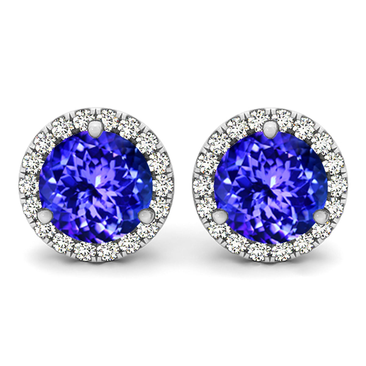 18Kt White Gold Halo Earrings Gemstone Earrings With 1.80ct Tanzanites