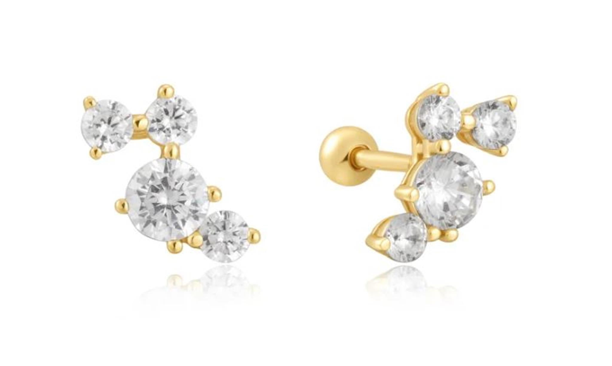 Ania Haie Pave Climber Barbell Earrings in 14Kt Yellow Gold Overlay