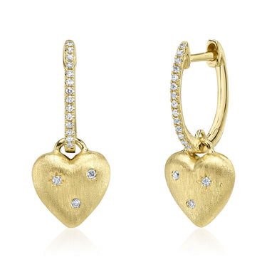 Shy Creation 14Kt Yellow Gold 0.10cttw Diamond Star Heart Matte Earrings