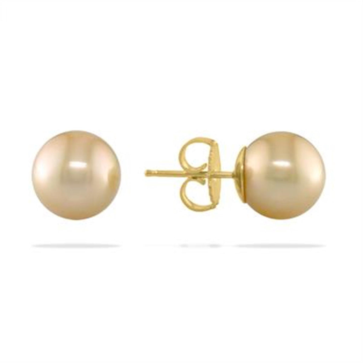 14Kt Yellow Gold Stud Earrings With 9x10 mm Golden South Sea Cultured Pearls