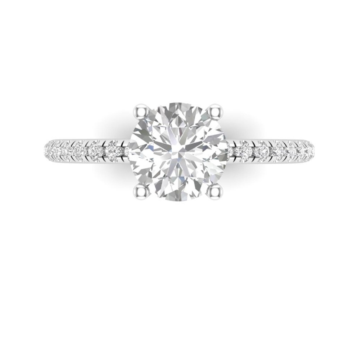 14kt  White Gold Classic Prong Engagement Ring with Natural Center Diamond