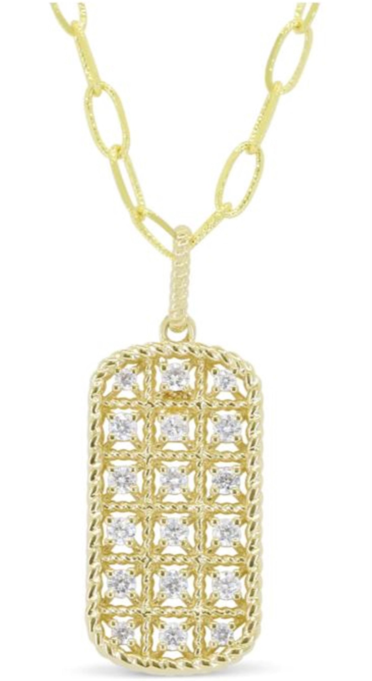 14Kt Yellow Gold ID Tag Pendant with 0.26cttw Natural Diamonds