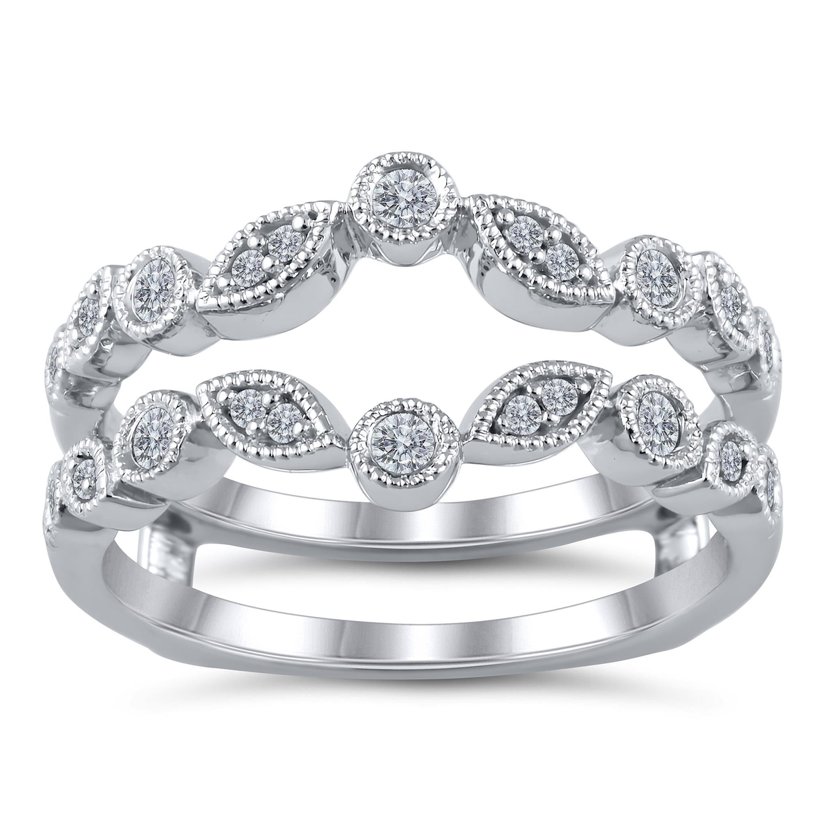 14Kt White Gold Insert Guard / Wrap Insert Guard Ring With 0.25cttw Natural Diamonds