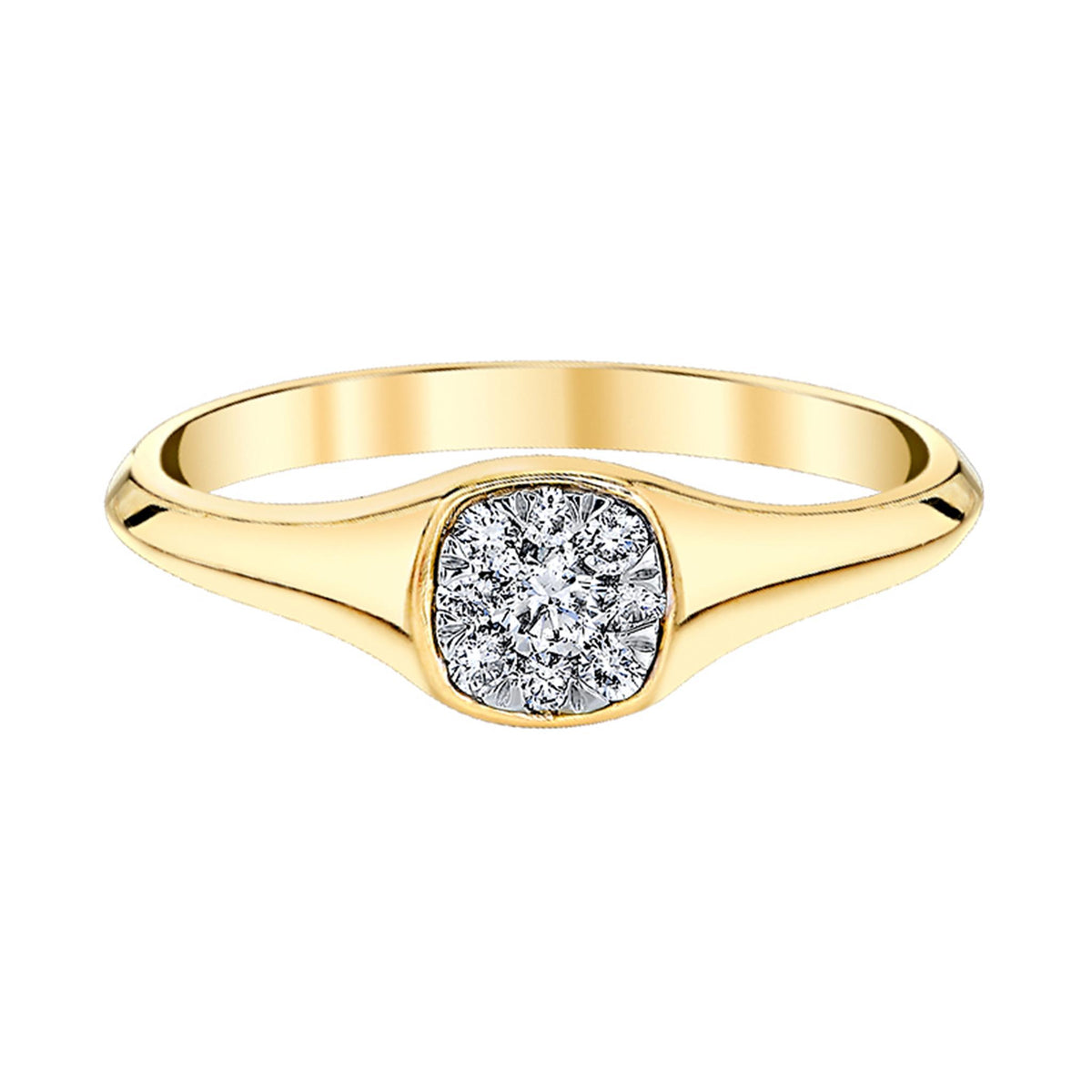 10Kt Yellow Gold Signet-Style  Ring With 0.15cttw Natural Diamonds