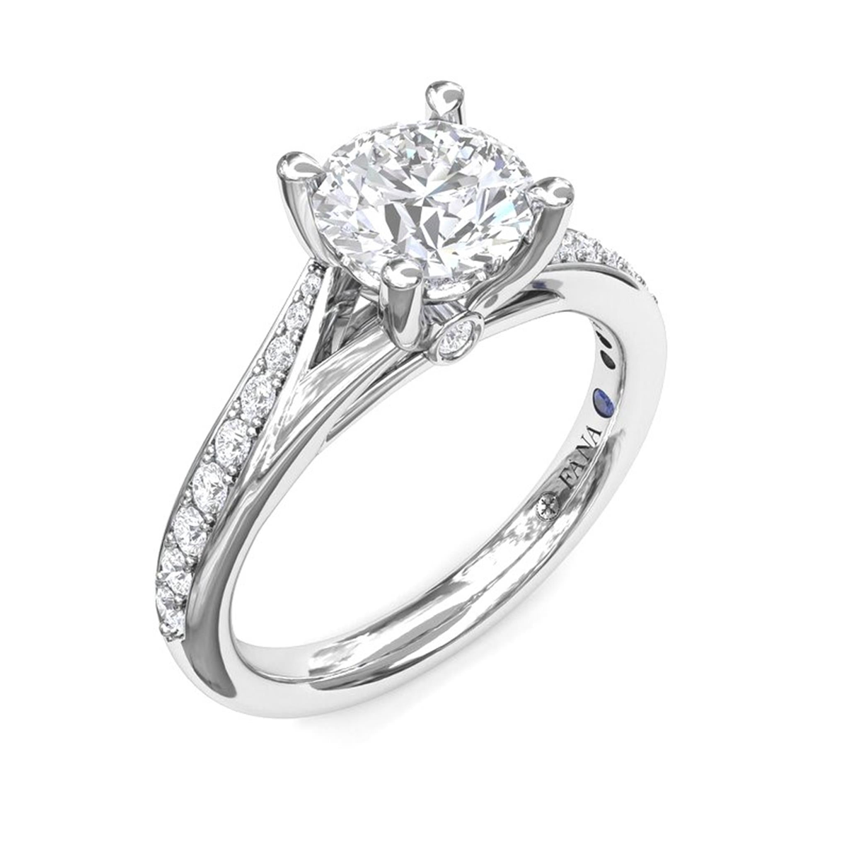 FANA 14Kt White Gold Split Shank Engagement Ring Mounting - Round Center Stone Sold Separately