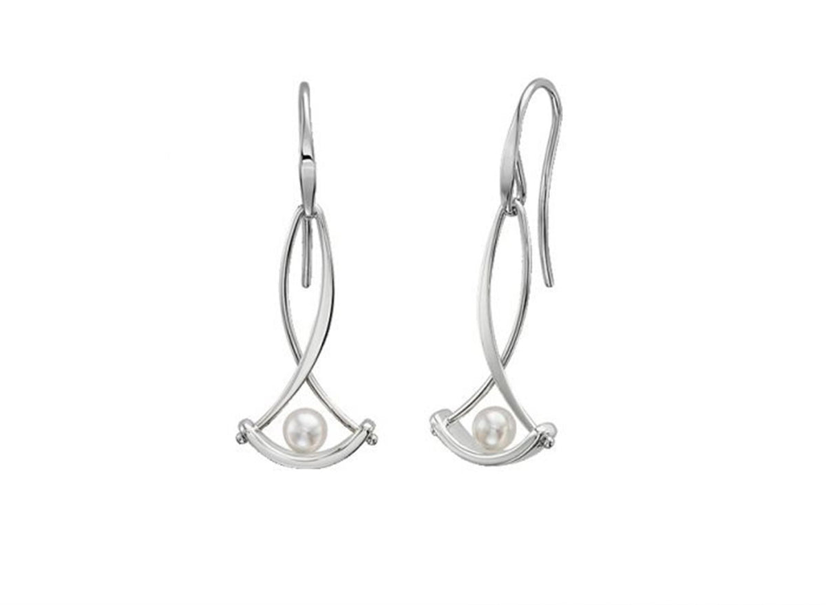 E.L. Designs Silver Metronome Pearl Earrings
