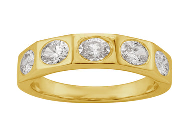 14Kt Yellow Gold 5-Oval Bezel Set 1.03cttw (H Color - SI1 Clarity) Diamond Anniversary Band