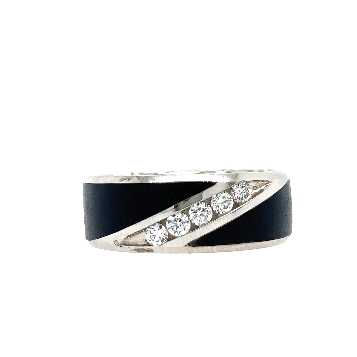 M-Fit 14Kt White Gold & Black Ceramic Wedding Band With .20cttw Natural Diamonds