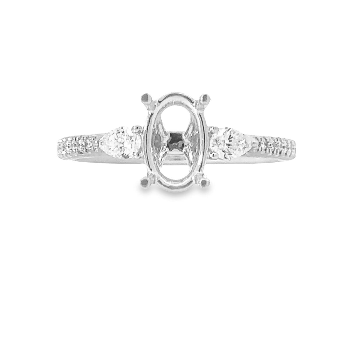 14Kt White Gold Three-Stone Engagement Ring Mounting With 0.16cttw Natural Diamonds