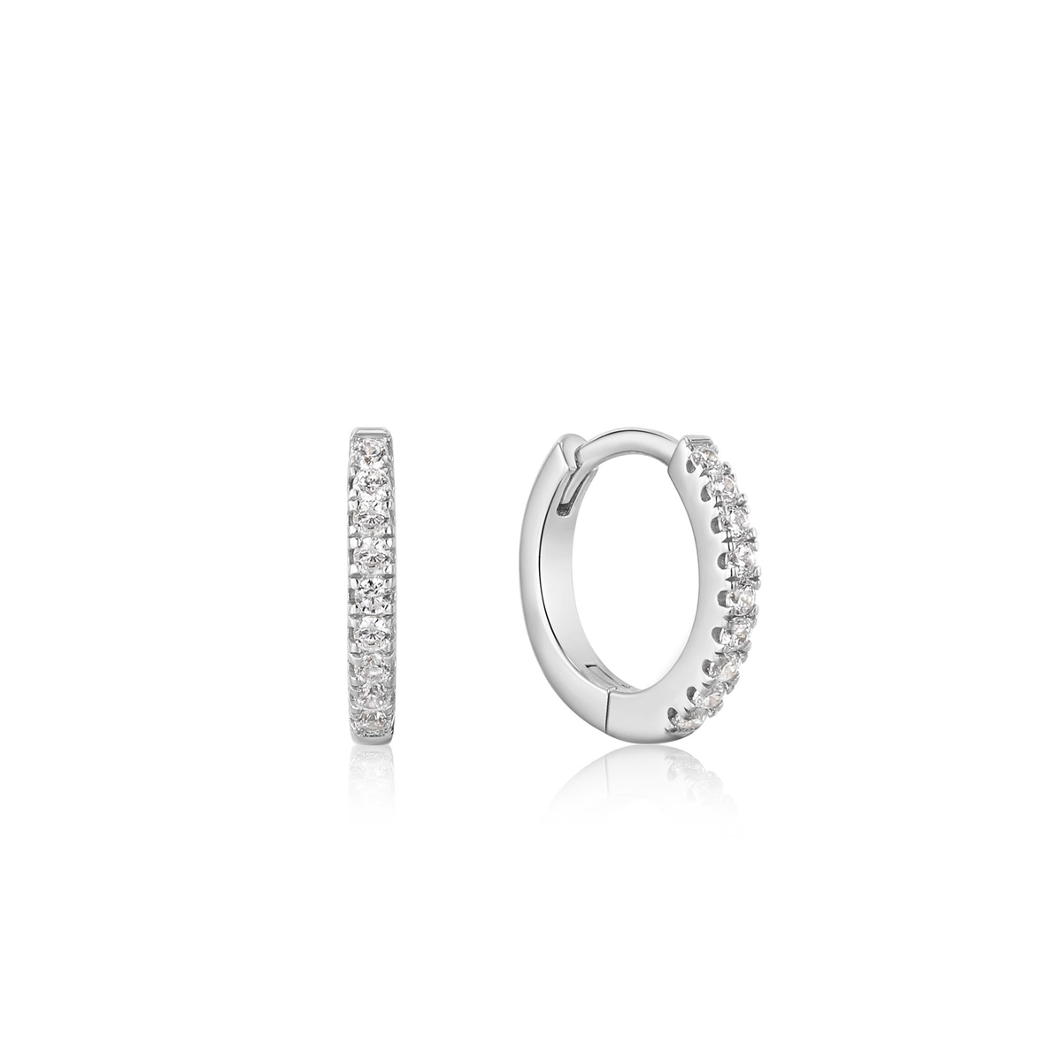 Sterling Silver Round Hoop Earrings with Cubic Zirconia