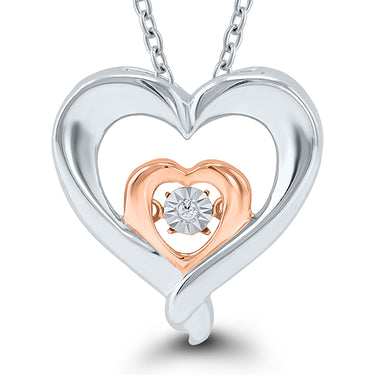 Sterling Silver Rose Toned Rhythm of Love 0.07ct Diamond Heart Pendant