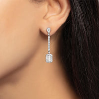 Lasker Couture 18Kt White Gold Swinging Fusion Baguette Drop Earrings with 1.30cttw Natural Baguette and Round Diamonds