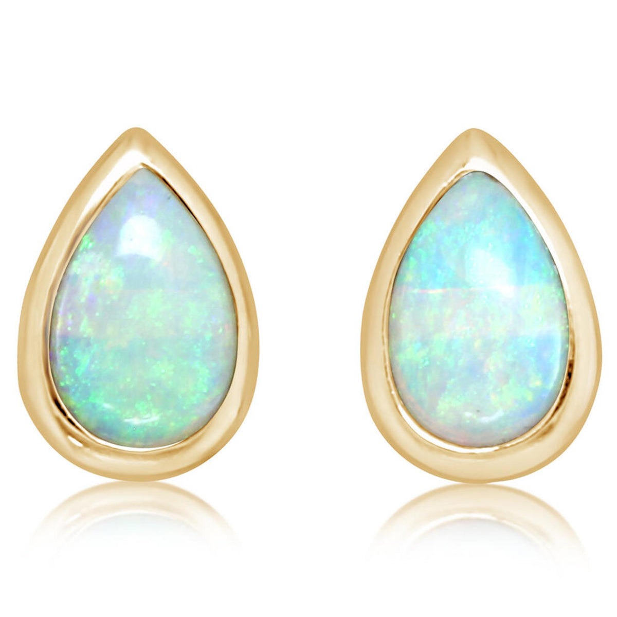 14Kt Yellow Gold Bezel Set Stud Earrings with Pear Shaped Australian Opals