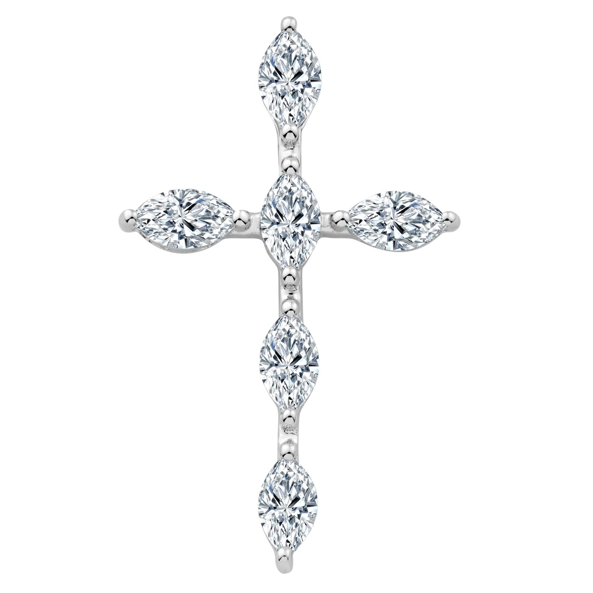 18Kt White Gold 28x18mm Cross Pendant with 61.27cttw Natural Marquise Diamonds (Color G-H, Clarity SI1)  on an 18" Cable Chain