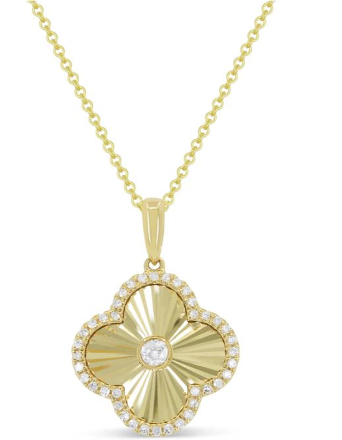 14Kt Yellow Gold Fluted Granada Pendant with 0.16cttw Natural Diamonds