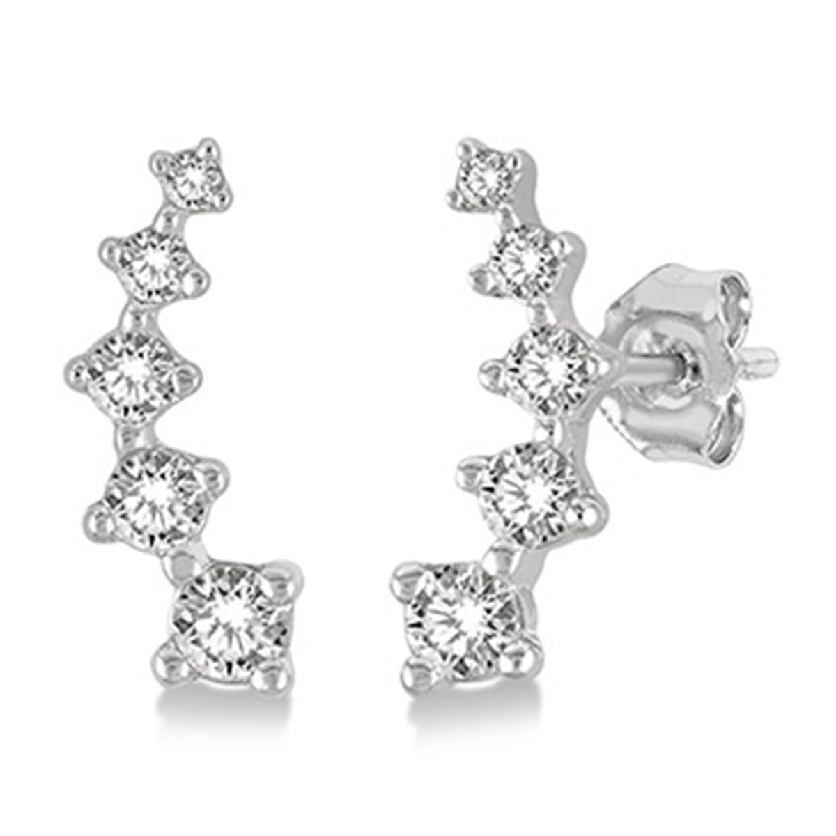 Lasker Petites-10Kt Whtie Gold Climber Earrings with .10cttw Natural Diamonds. Color: I-J Clarity SI2-I1 and Friction Backs