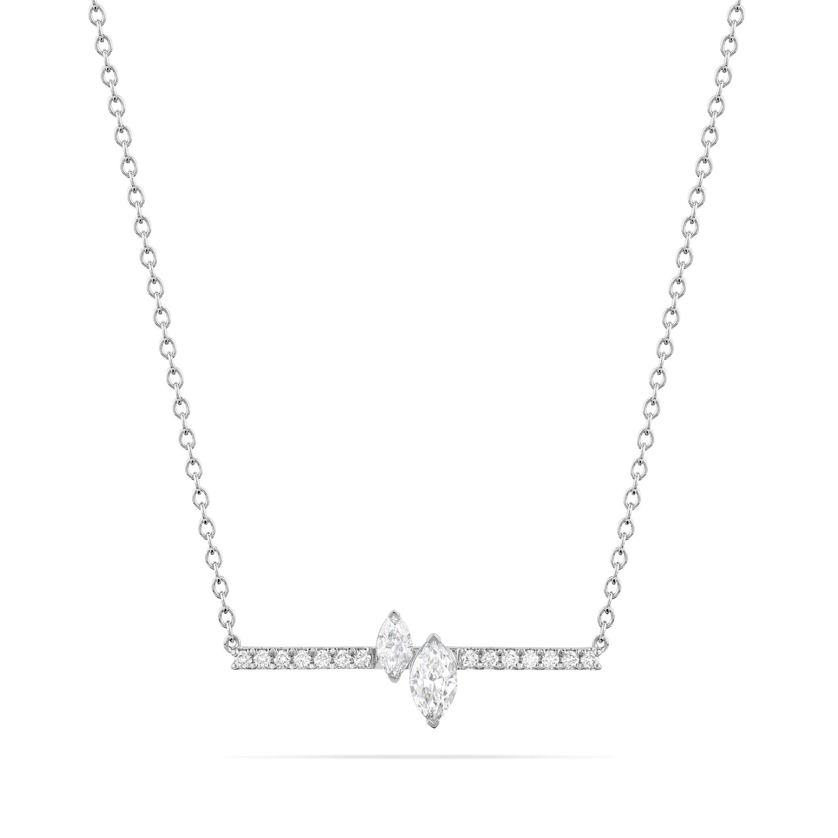 Lasker Couture 18Kt White Gold Bar Pendant with 2 Marquise Diamonds and 14 Accent Diamonds .75cttw