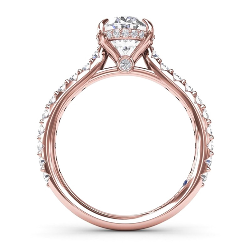 14Kt Rose Gold Classic Prong Engagement Ring Mounting With 0.48cttw Natural Diamonds