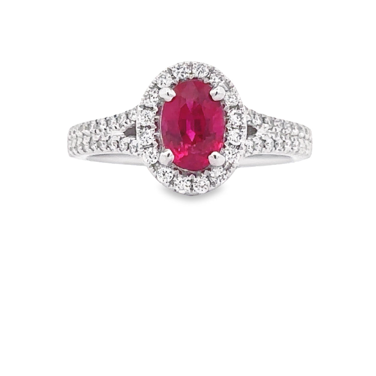 14Kt White Gold Oval Halo Ring With 1.08ct Natural Ruby