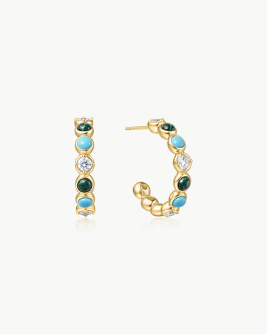 Ania Haie 14kt Gold Overlay Lab Malachite and Turquoise Large Hoops