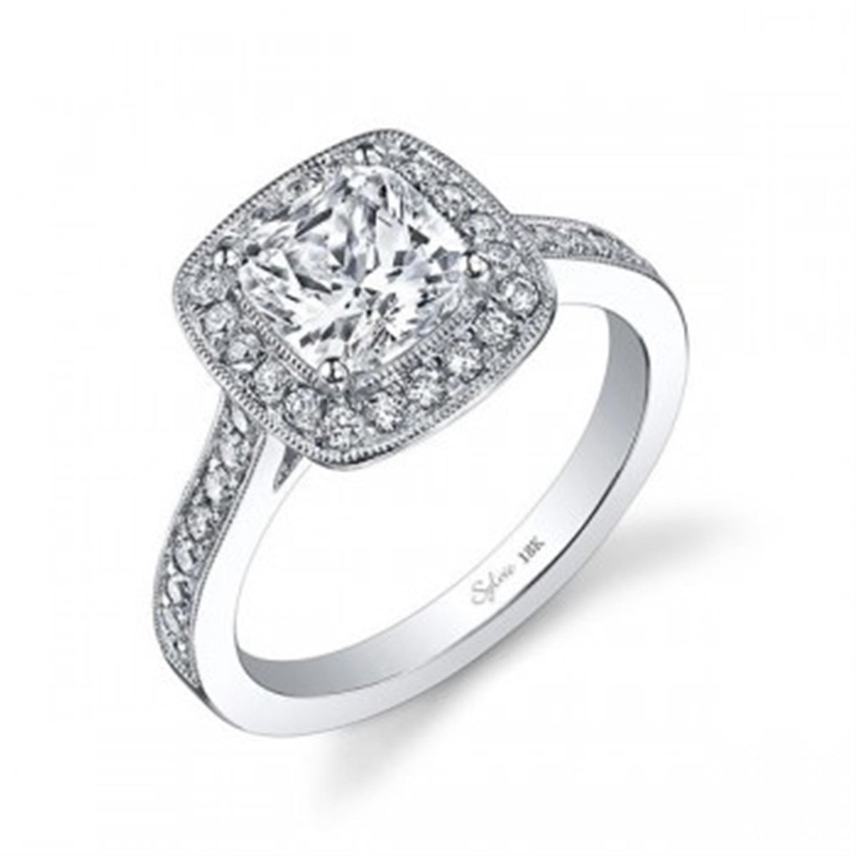 14Kt White Gold Halo Engagement Ring With 0.32ct Natural Center Diamond