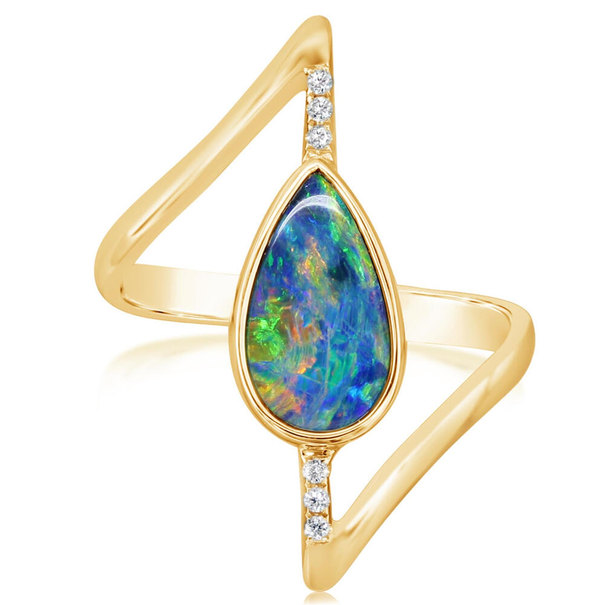 14Kt Yellow Gold Ring with Bezel Set Australian Opal and 6.036cttw Natural Diamonds (Color H-I, Clarity SI2)