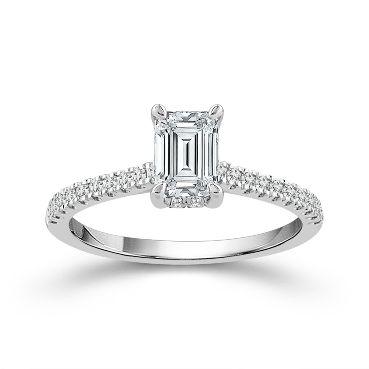 Simply Petite 14Kt White Gold Hidden Halo Engagement Ring with .78Ct Natural Radiant Cut Diamond