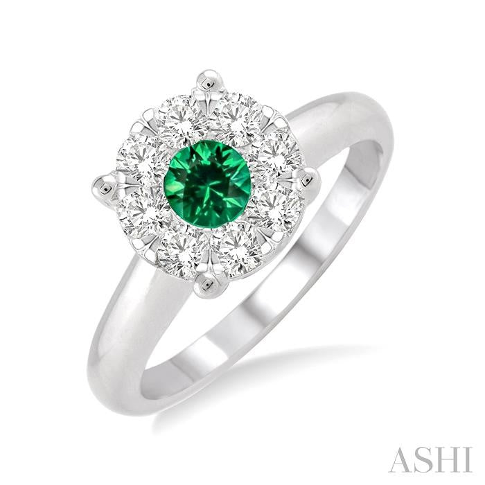 14KT White Gold Emerald and Diamond Ring .30CTTW