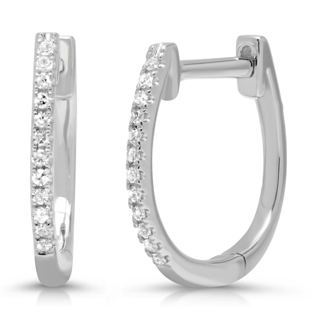 14Kt White Gold Round Hoop Earrings 0.08cttw Natural Diamonds