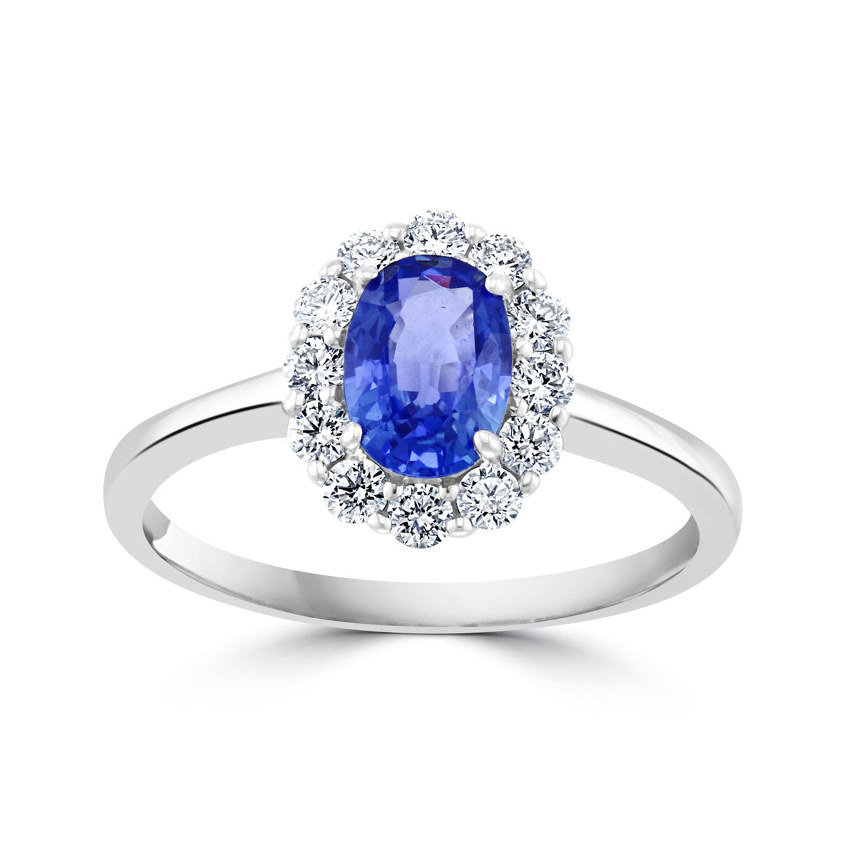 18Kt White Gold Halo Gemstone Ring With 0.96ct Sapphire