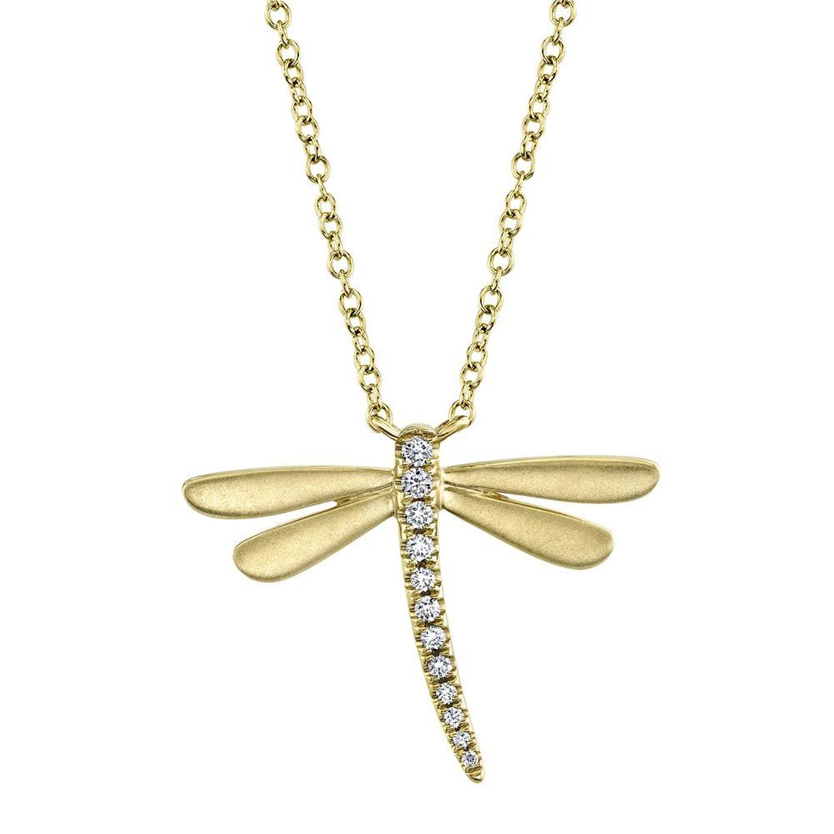 Shy Creation 14Kt Yellow Gold Natural Diamond Dragonfly Pendant