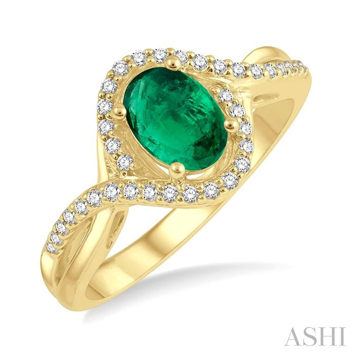 14K Yellow Gold Emerald Ring with Diamonds .20 CTTW