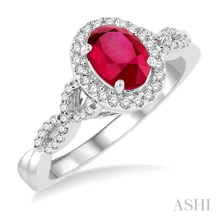 14KT White Gold Ruby Halo Diamond Ring .25CTTW