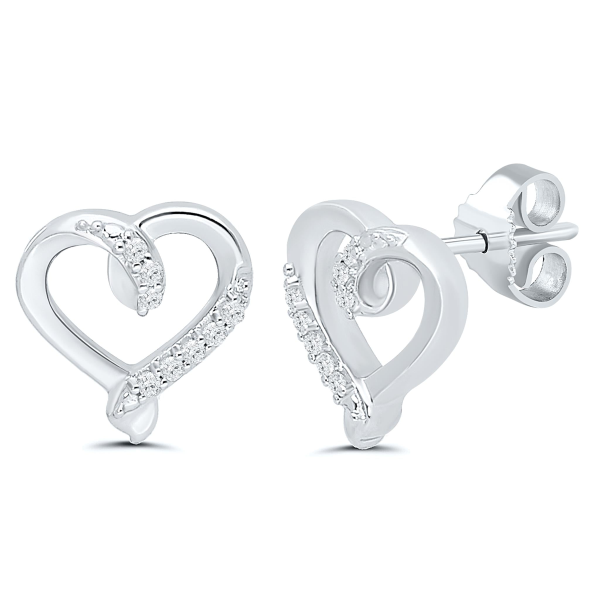 Sterling Silver Heart Stud Earrings With .05cttw Diamond Accents