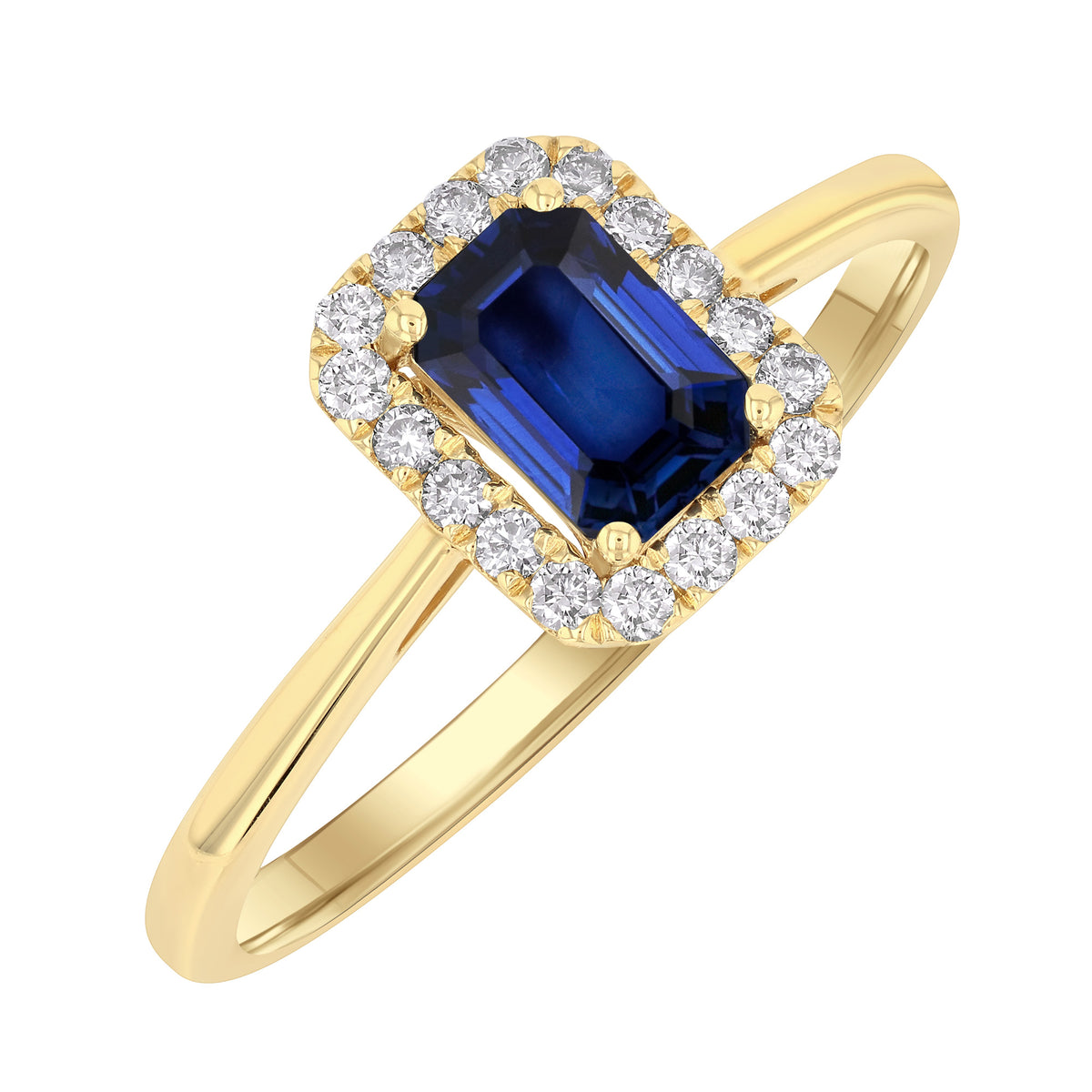 14Kt Yellow Gold Halo Ring with Sapphire