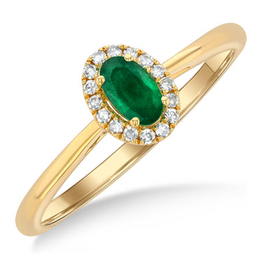 10Kt Yellow Gold Oval Emerald & Diamond Halo Ring