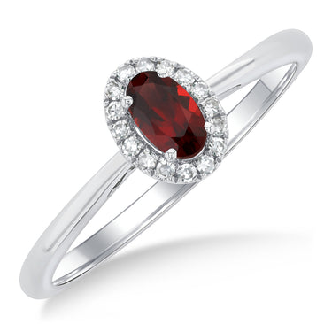 10Kt White Gold Oval Garnet & Diamond Halo Ring