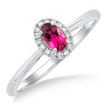 10Kt White Gold Oval Pink Tourmaline & Diamond Halo Ring
